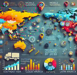 regiões de maior crescimento futuro no mobile gaming, com foco em Sudeste Asiático, América Latina 