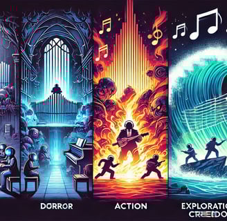 Adaptação das trilhas sonoras em jogos de terror, ação e exploração.