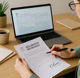 Assistante effectuant une déclaration de revenus