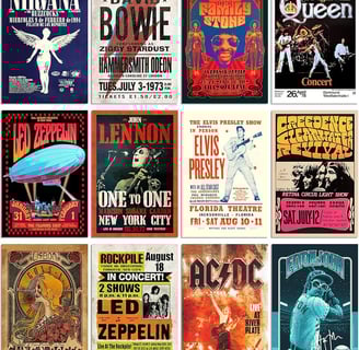 a collage of posters of various concert posters