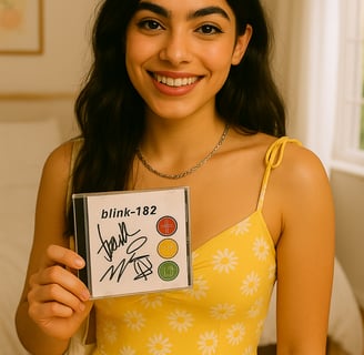 a woman in a yellow dress holding a sign that says thinkin't -