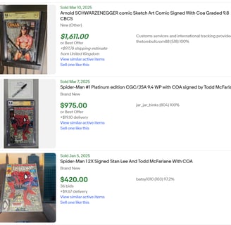 sold comic book signed listing on ebay with coa