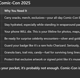 a table with a list of things to do in the comic concouture
