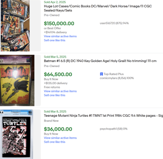 ebay sold listings of cgc graded comic books 2025