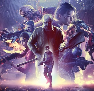 Poster contendo os personagens da franquia de games Resident Evil