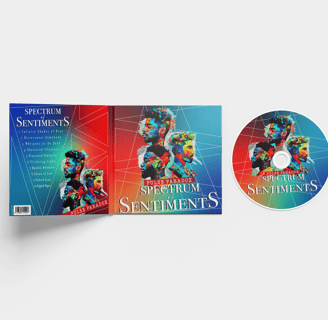 CD album design for 'Spectrum of Sentiments', featuring bold gradients & fragment portraits