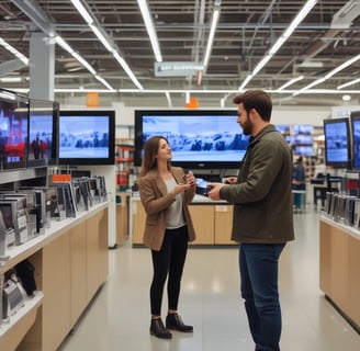 A smartphone displaying a shopping app is placed on a closed red book resting on a wooden surface. Nearby, there is an open magazine featuring watches, and a pair of eyeglasses is positioned on top of the book. A clear glass with a liquid is situated to the side.