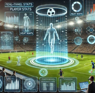 Estádio de futebol futurista com tecnologia de IA