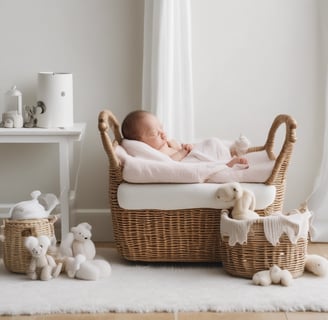 A serene scene of a woman gently cradling a newborn baby against her chest. The baby is peacefully asleep, close to the mother's heart, creating an intimate and tender moment. The black-and-white tones add a timeless and classic feel to the image.