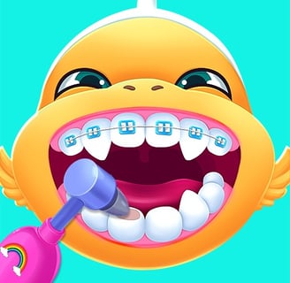 Aqua Fish Dental Care - A fish receiving dental treatment in the Aqua Fish Dental Care game.