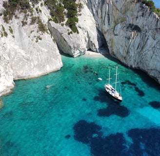 quiet cove for lunch while sailing with Ionian Sailing Experience in the Greek Ionian Islands 