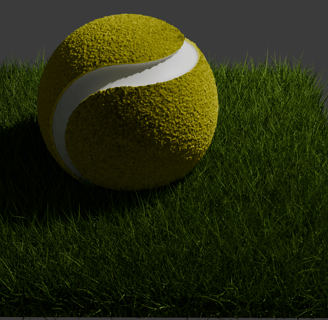 High-quality 3D render of a realistic tennis ball on grass.