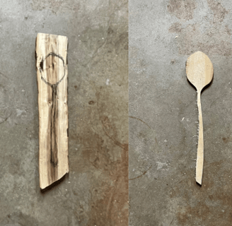 Spoon carving steps from tree to finished spoon