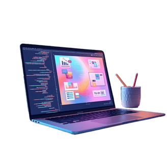 a laptop computer with a laptop and a cup of coffee