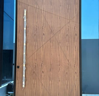 a wooden door with a wooden door and a window