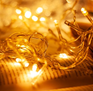 Book page with fairy lights