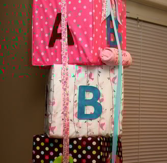 baby gifts wrapped as blocks