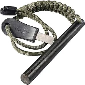 Bayite 4-inch ferrocerium fire starter kit with paracord lanyard handle and striker