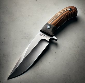 a fixed bladed knife blade with wooden handle