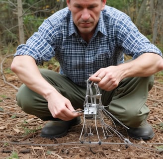 a man adjusting a coil spring animal trap