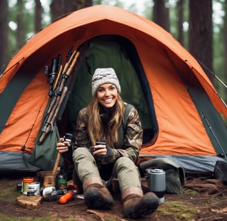 smiling woman camping