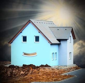 a house with a smiley face on the front of it