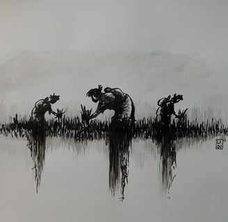 dessin femme travaillant dans une rizière 