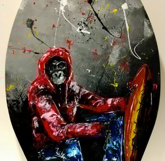 peinture d'un singe sur planche de surf
