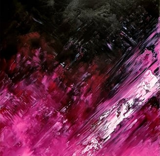 a painting of a pink and black painting of a pink and white background