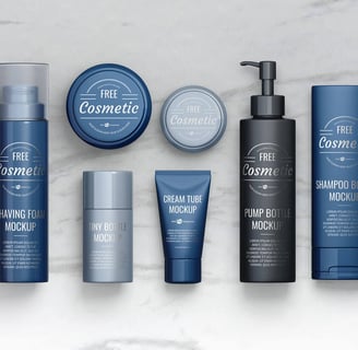 a variety of hair products on a marble counter top