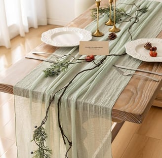 sheer sage green table runner