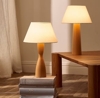 wood lamp, linen lampshade, neutral lamp, brown lamp, warm light lamp