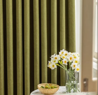 green neutral curtains, calming curtains, calming decor, greenery