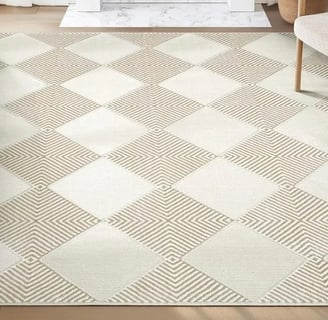 diamond print rug, checkered rug, brown checkered rug, neutral rug