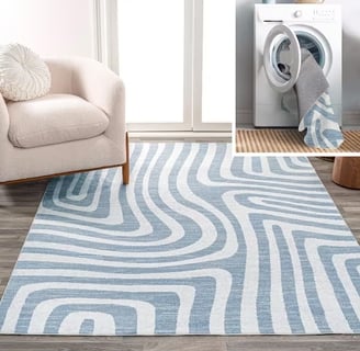 zig zag washable blue and white rug