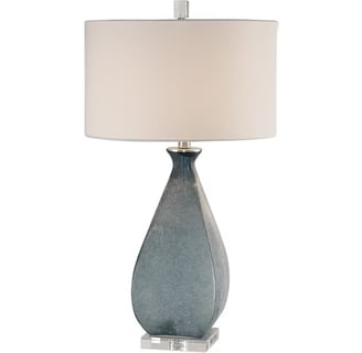 blue lamp base with cream lamp shade