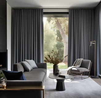 grey curtains with modern living room