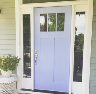 Lilac and lavender front door with silver hardware 