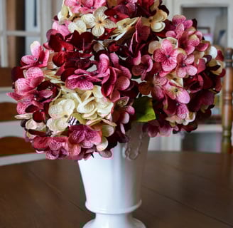 pink purple and cream faux hydrangea flowers