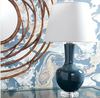 blue lamp with white lamp shade