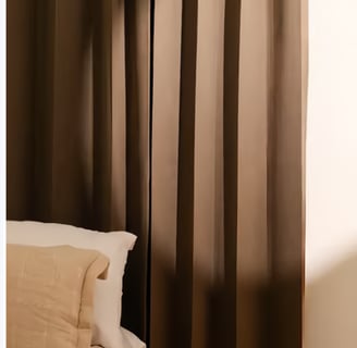 brown curtains, neutral curtains, neutral comforter