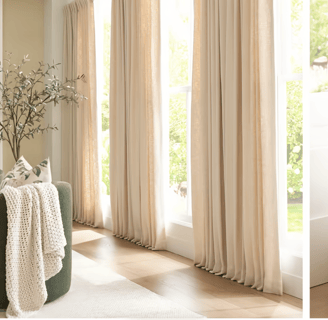 natural light room, cream linen tan curtains, neutral living room