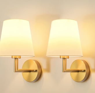 gold sconces with cream and linen lampshade the lamp is a neutral battery powered wall sconces