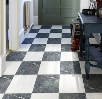 white and block marble vintage checkered board peel and stick tile floor