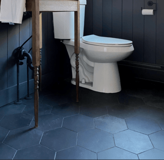 navy blue hexagon bathroom flooring