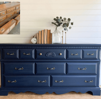 wooden furniture updated into blue dresser
