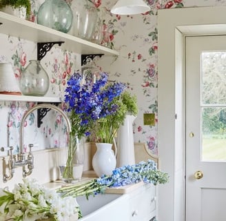 bright spring kitchen with flowers
