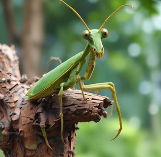 brown praying mantis on green leaf in close up photography during daytime