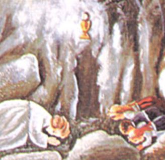 Représentation de l'ange de Fatima qui apprend la prière au voyant