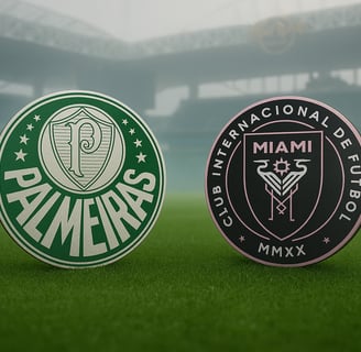 escudos de palmeiras e inter miami sobre gramado de estádio Hard Rock